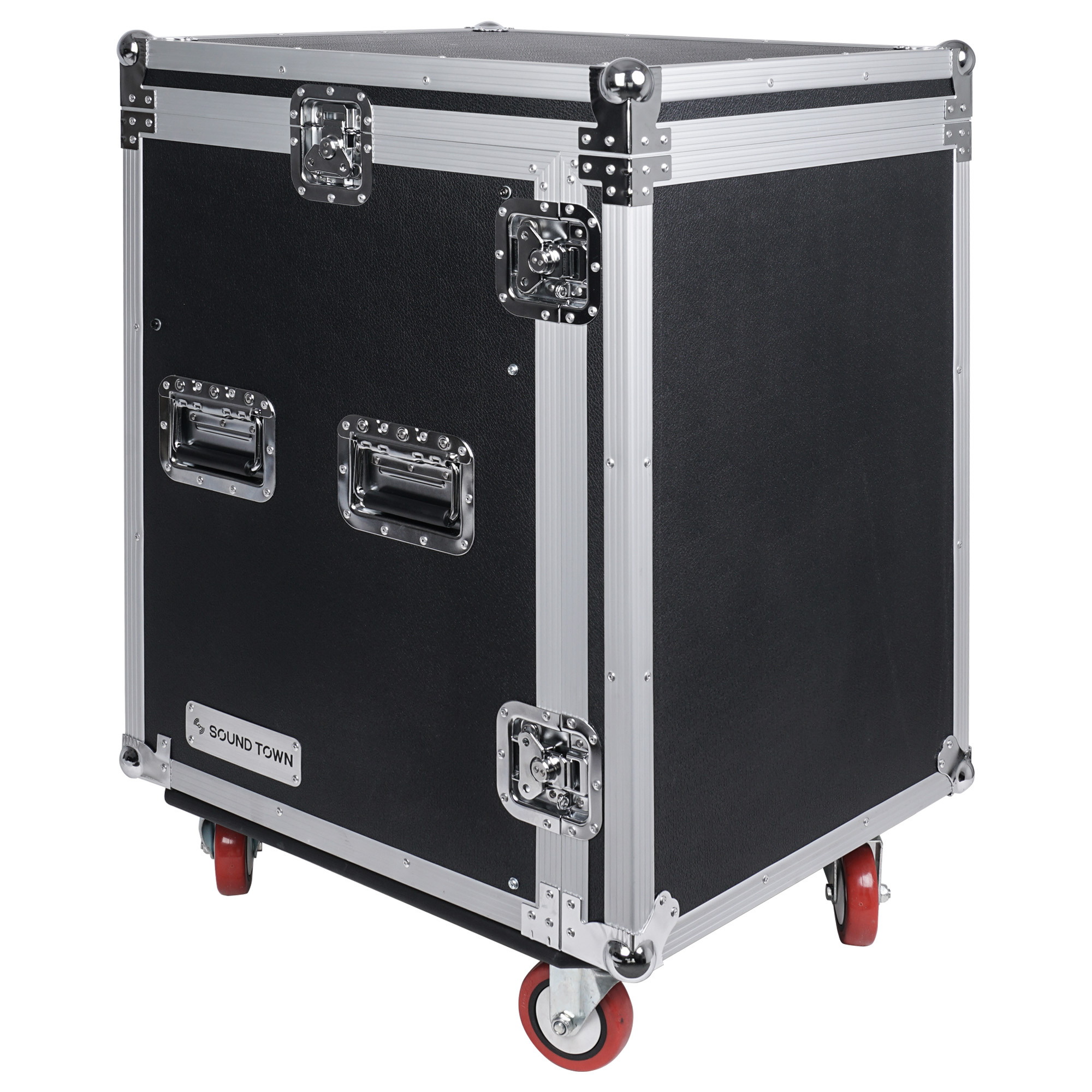 Sound Town 14U PA DJ Pro Audio Rack/Road ATA Case with 11U Slant Mixer Top, Locking Drawer, 20&rsquo;&rsquo; Rackable Depth and Casters (STMR-14D3)