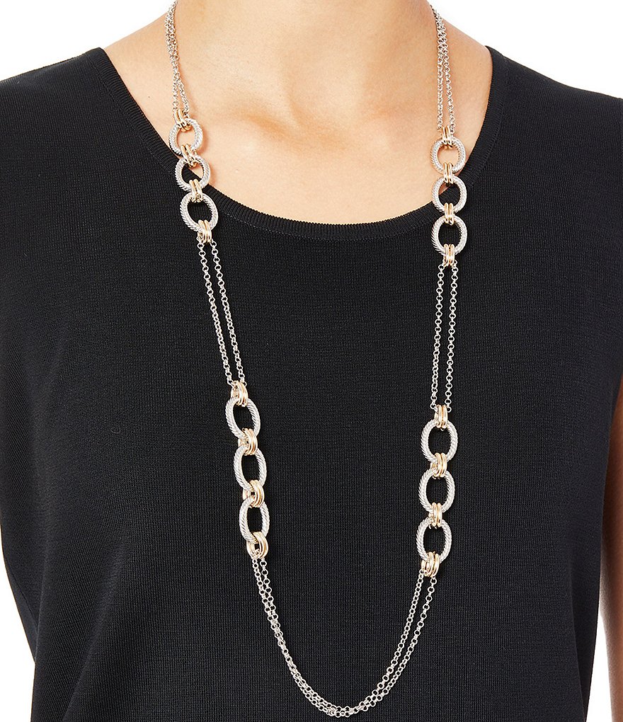 Ming Wang Two-Tone Link Long Necklace