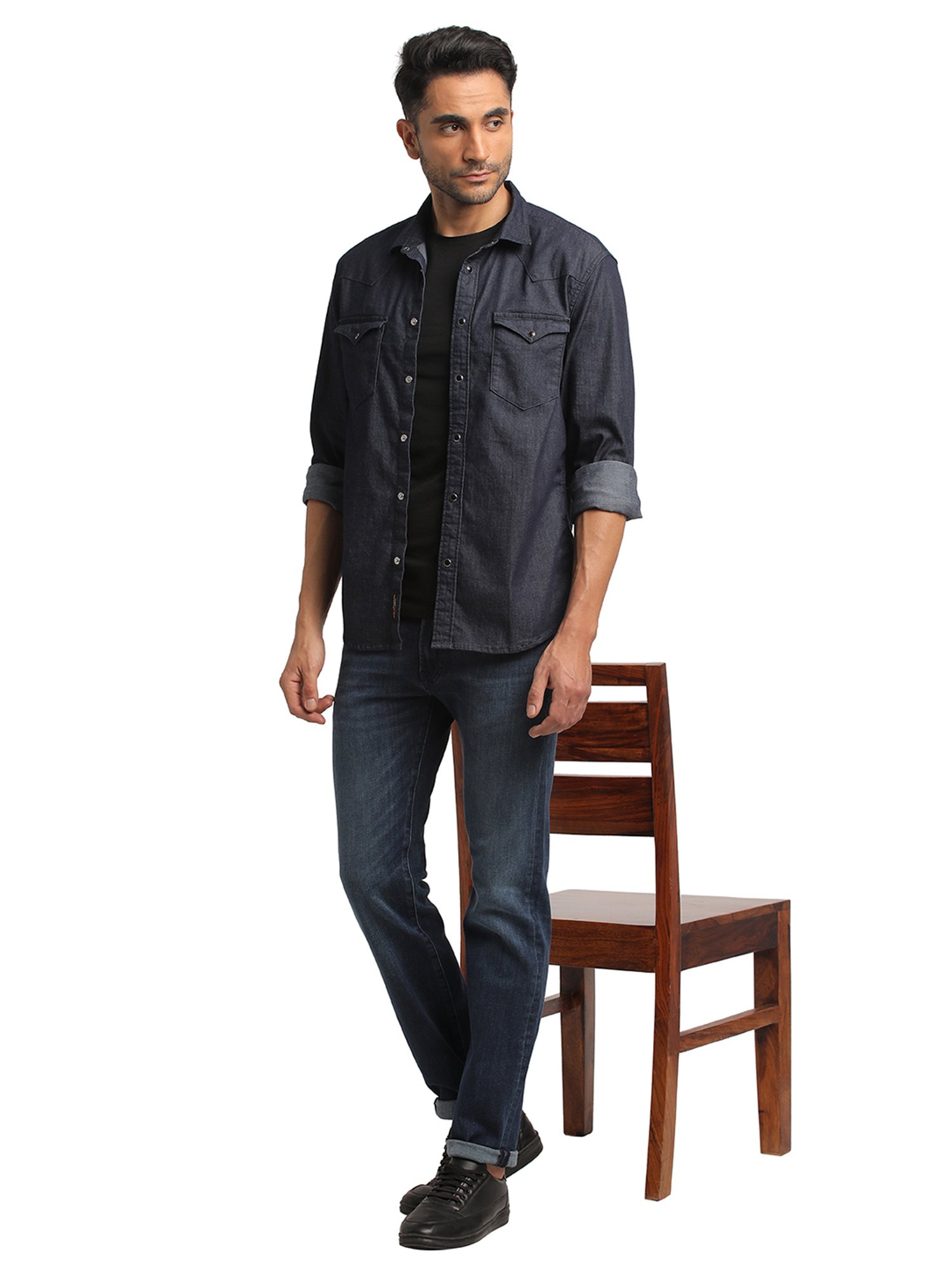 EVERBLUE Dark Blue Regular Fit Shirt