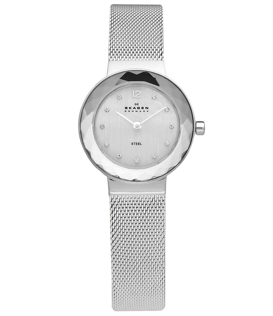 Skagen Ladies Crystal Bezel Silvertone Stainless Steel Dress Watch