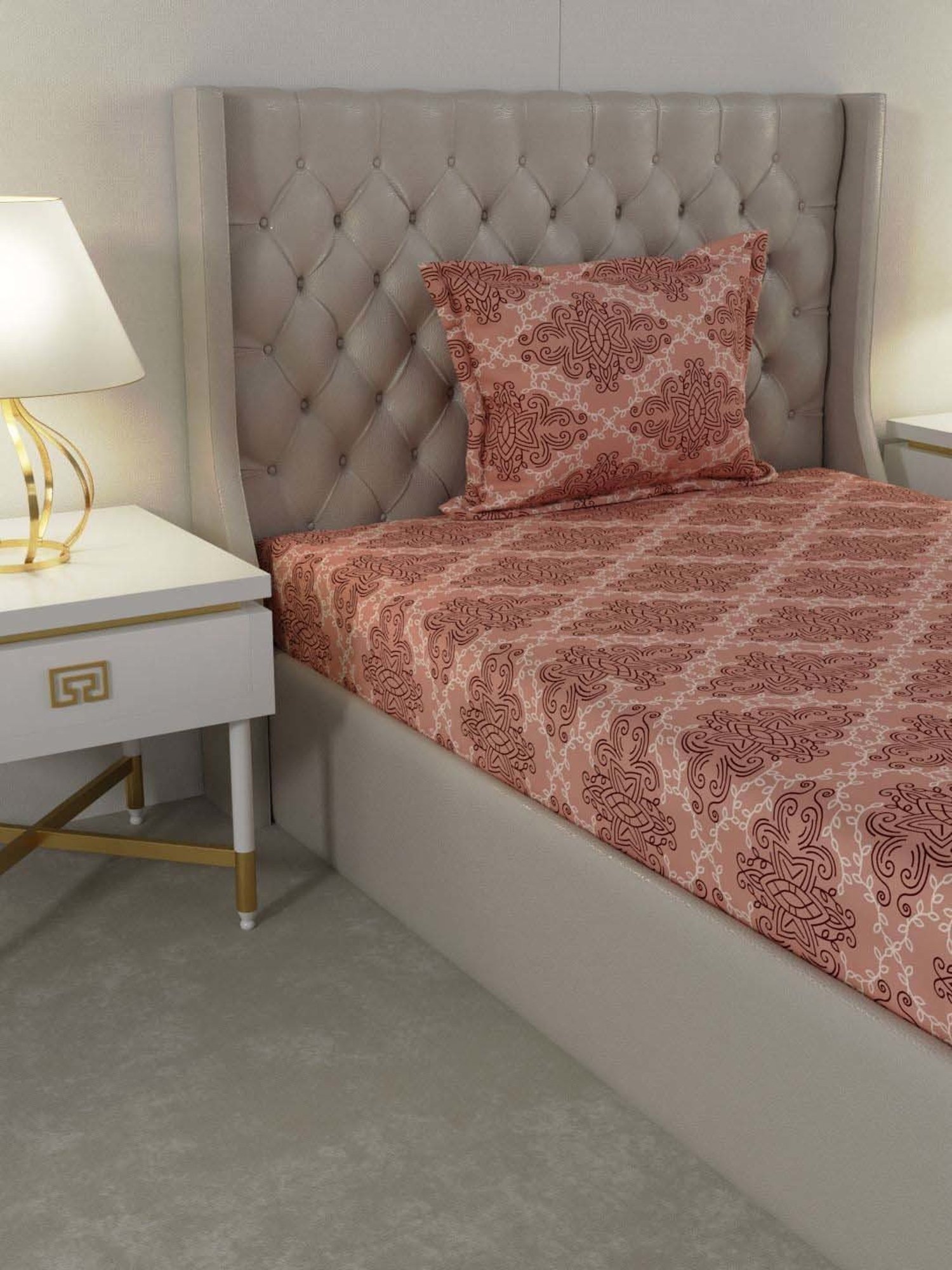 Raymond Home Delight Light Brown 104 TC Cotton Single Bedsheet with 1 Pillow Cover