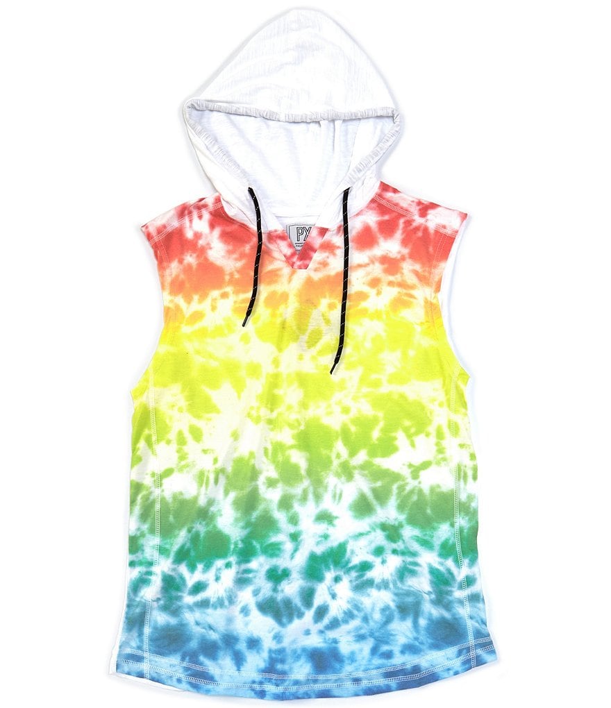 PX Clothing Sleeveless Tie-Dye Print Muscle Pull-Over Hoodie