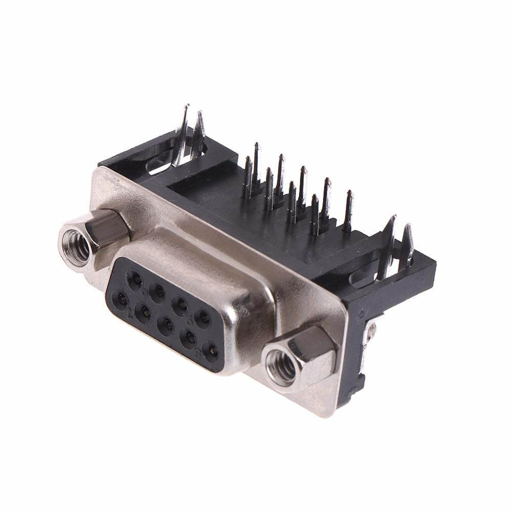 10pcs Right Angled 90 Degree Screw Hole Type RS232 DB9 D-Sub Serial Port 2Row 9Pin COM Female PCB DIP Connector