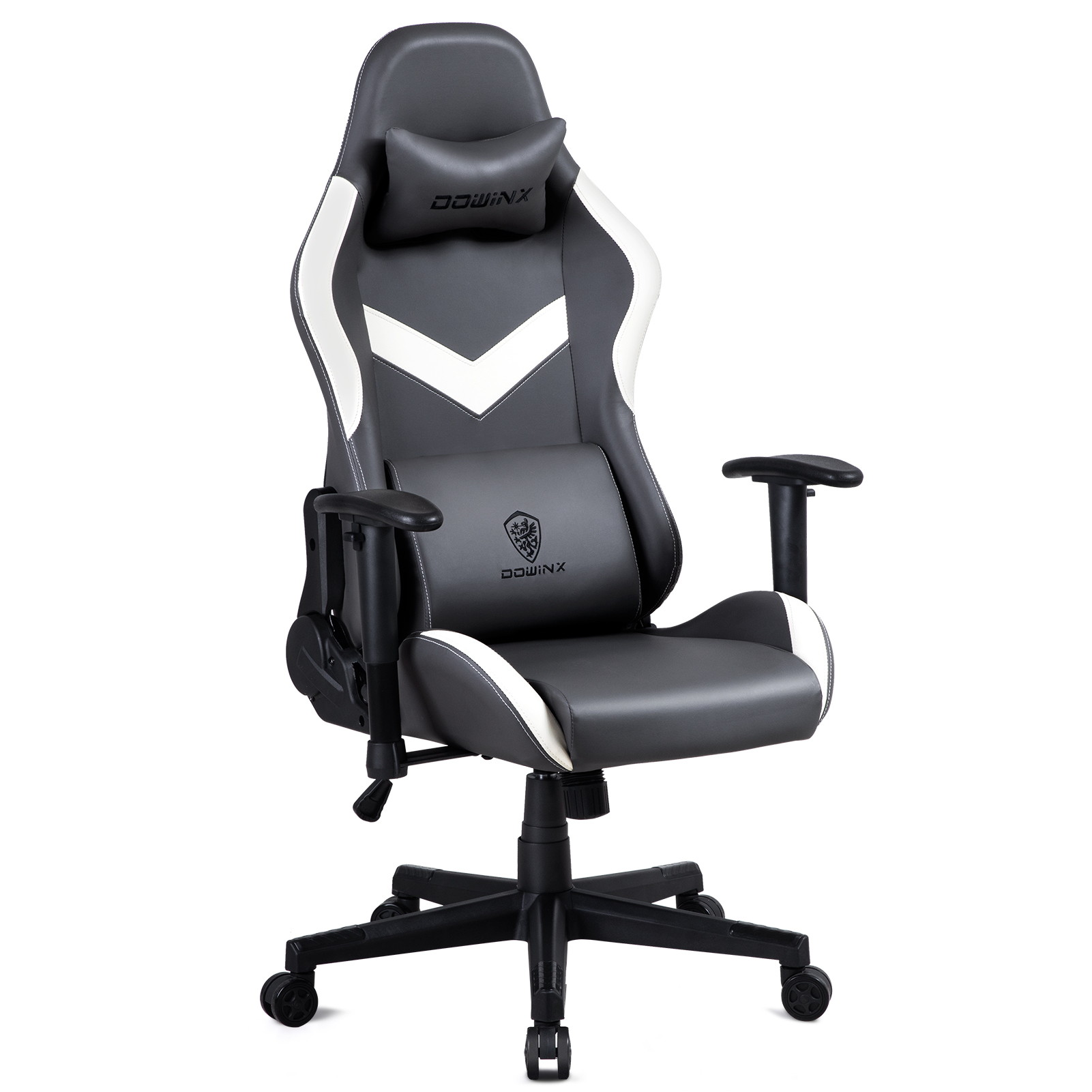 Dowinx Gaming Chair High Back Retro Style with Headrest and Massage Lumbar Support Office Chair with PU Leather Adjustable Swivel Ergonomic Computer Chair (Grey)