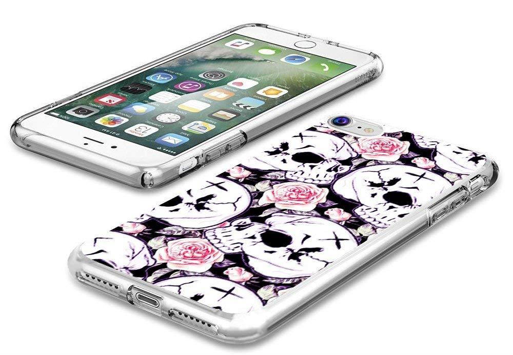i7 Case Skulls,i8 Case Skulls,Gifun [Anti-Slide] and [Drop Protection] Clear Soft TPU Premium Flexible Protective Case for Apple iPhone 8/iPhone 7 - White Skeleton with Rose