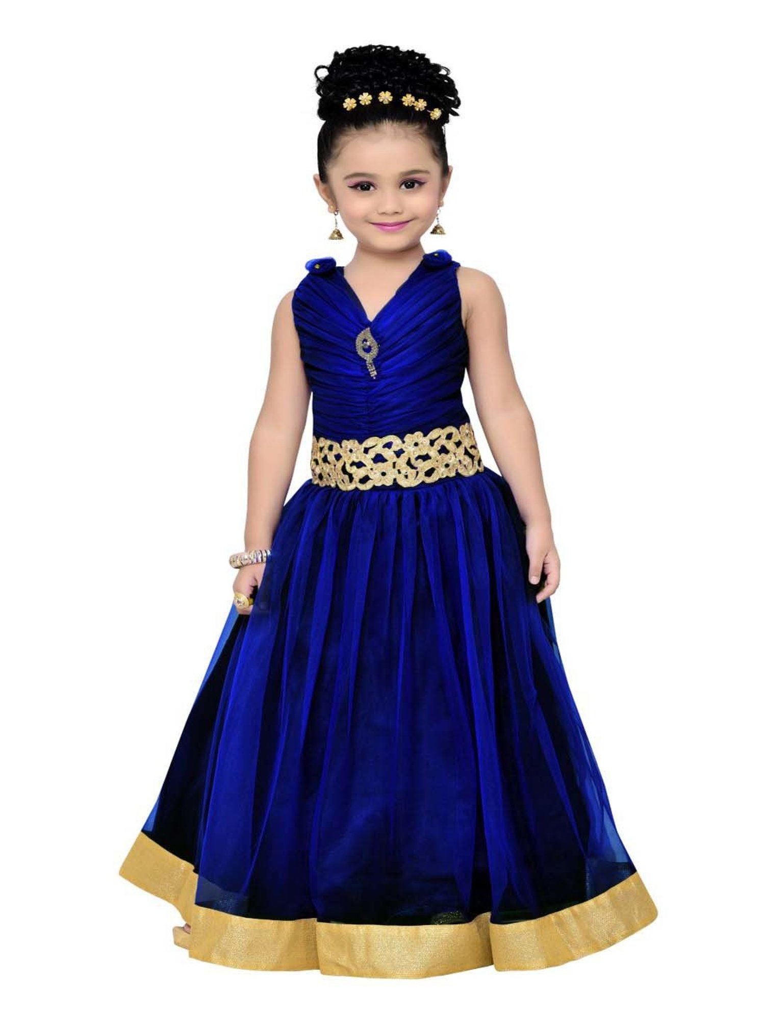 AJ Dezines Kids Navy Zari Work Gown