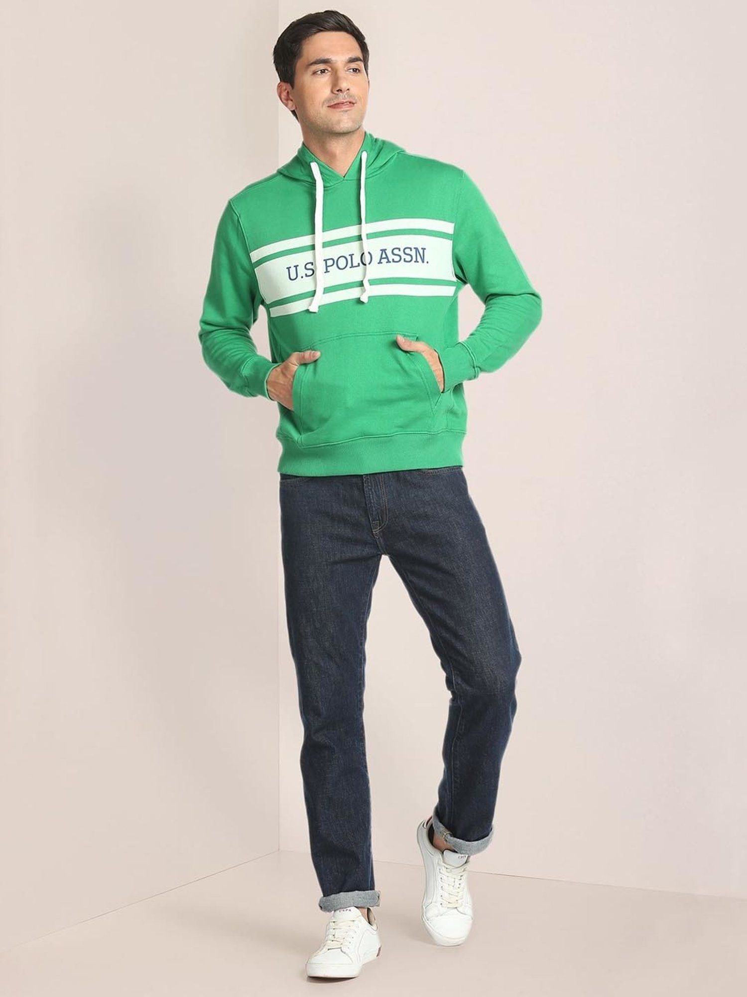 U.S. Polo Assn. Green Cotton Regular Fit Printed Hooded Sweatshirt