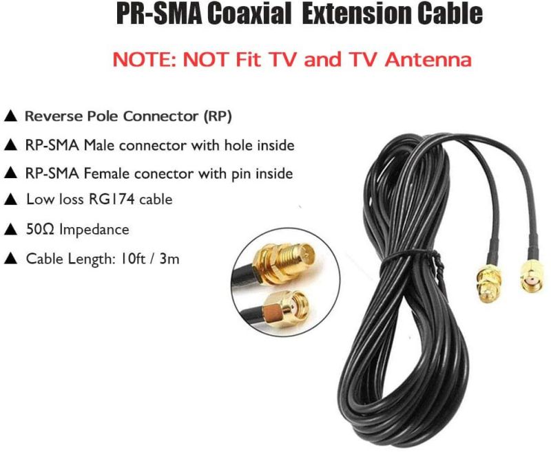3M 10FT Cable RP-SMA Coaxial Extension Cable Male to Female Connector for Wireless LAN Router Bridge & Other External Antenna Equipment-NOT for TV