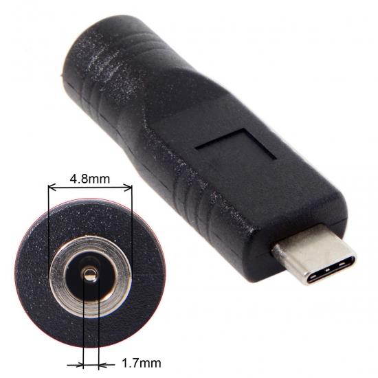 CY DC Jack 4.8*1.7mm Input to USB-C Type-C Power Plug Charge Adapter for Laptop Phone