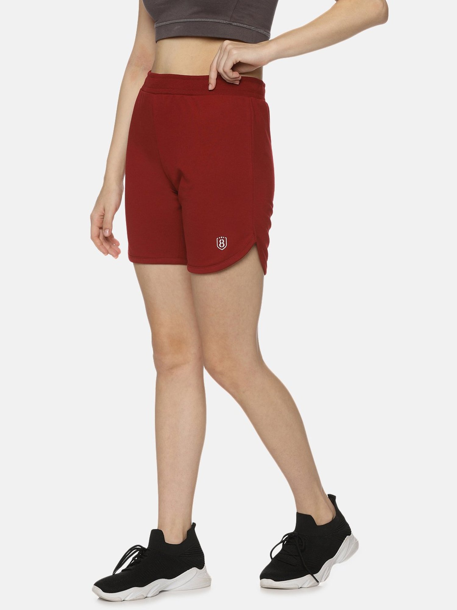 Domin8 Women Solid Training Shorts With Rib Elasticated Drawstring Waist