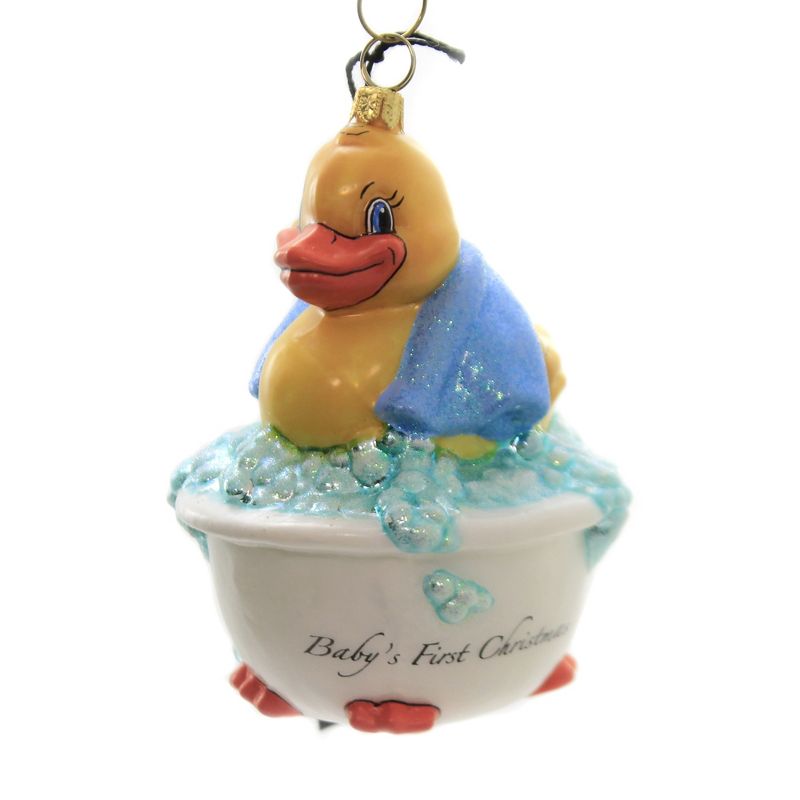 Joy To The World 4.5" Babys First Rubber Ducky Blue Ornament Tub Time Bubbles Boy  -  Tree Ornaments