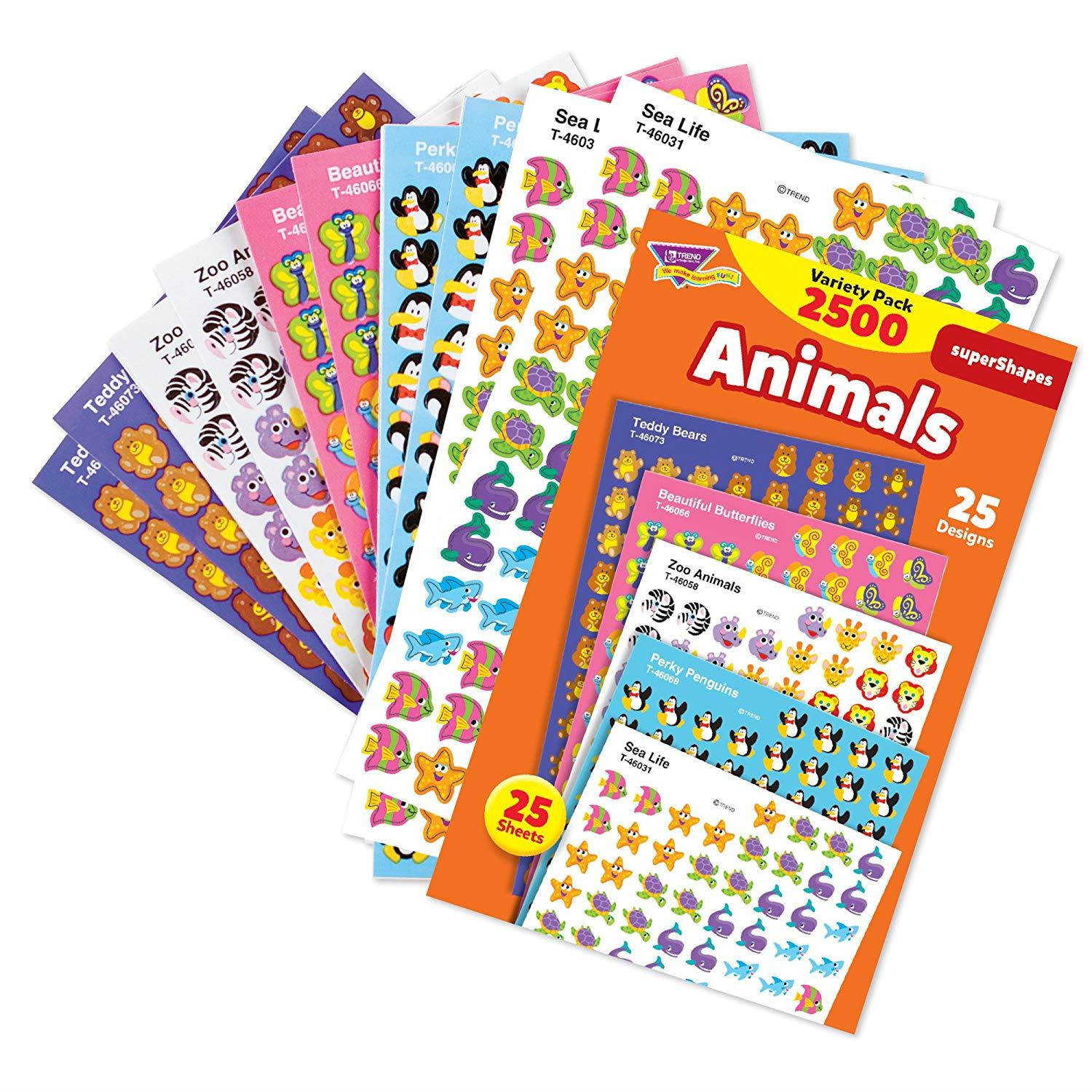TREND enterprises, Inc. Animals superShapes Stickers Variety Pack, 2500 ct