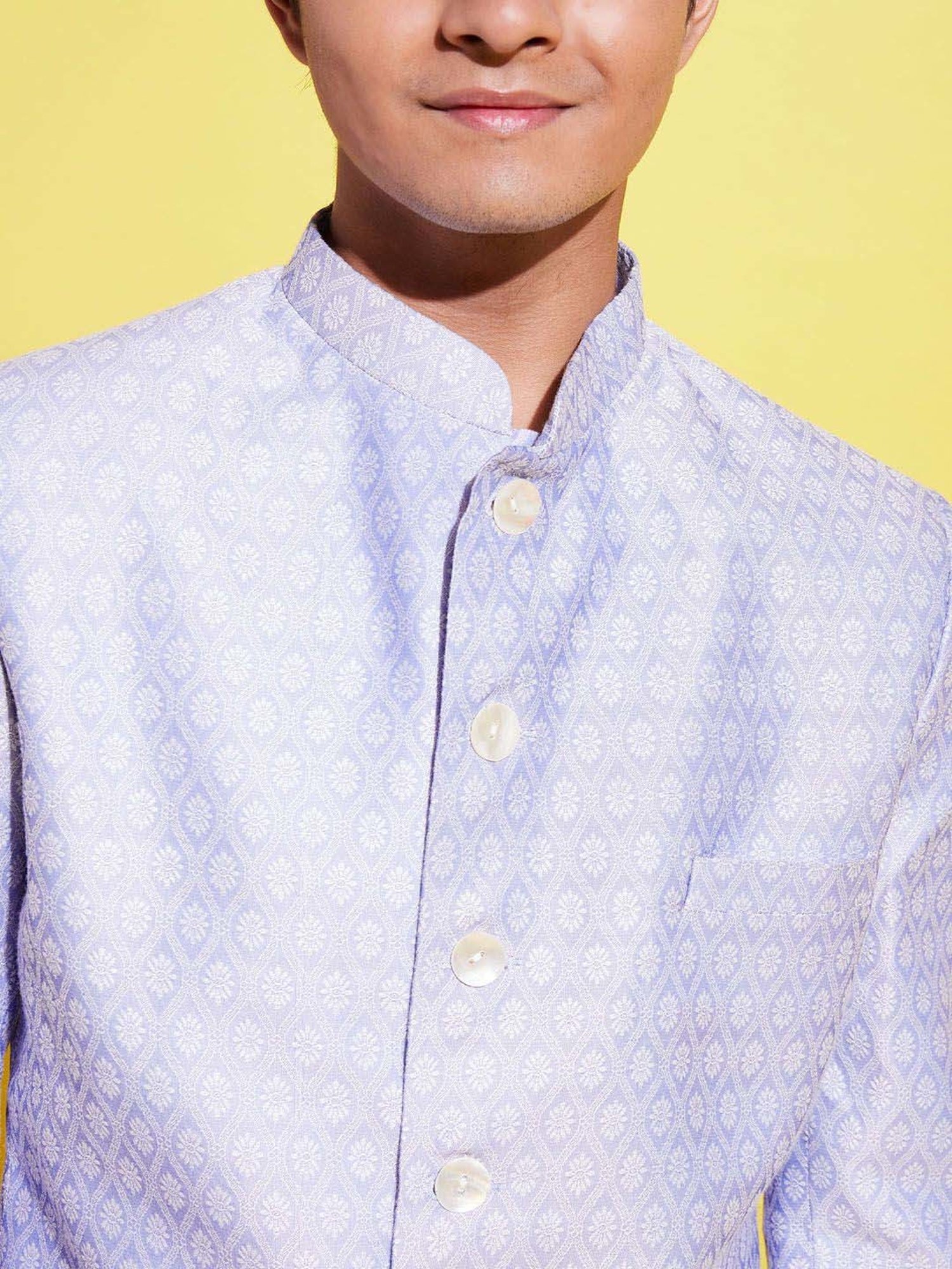 VASTRAMAY Boys Lavender & Cream Self Full Sleeves Indowestern Sets