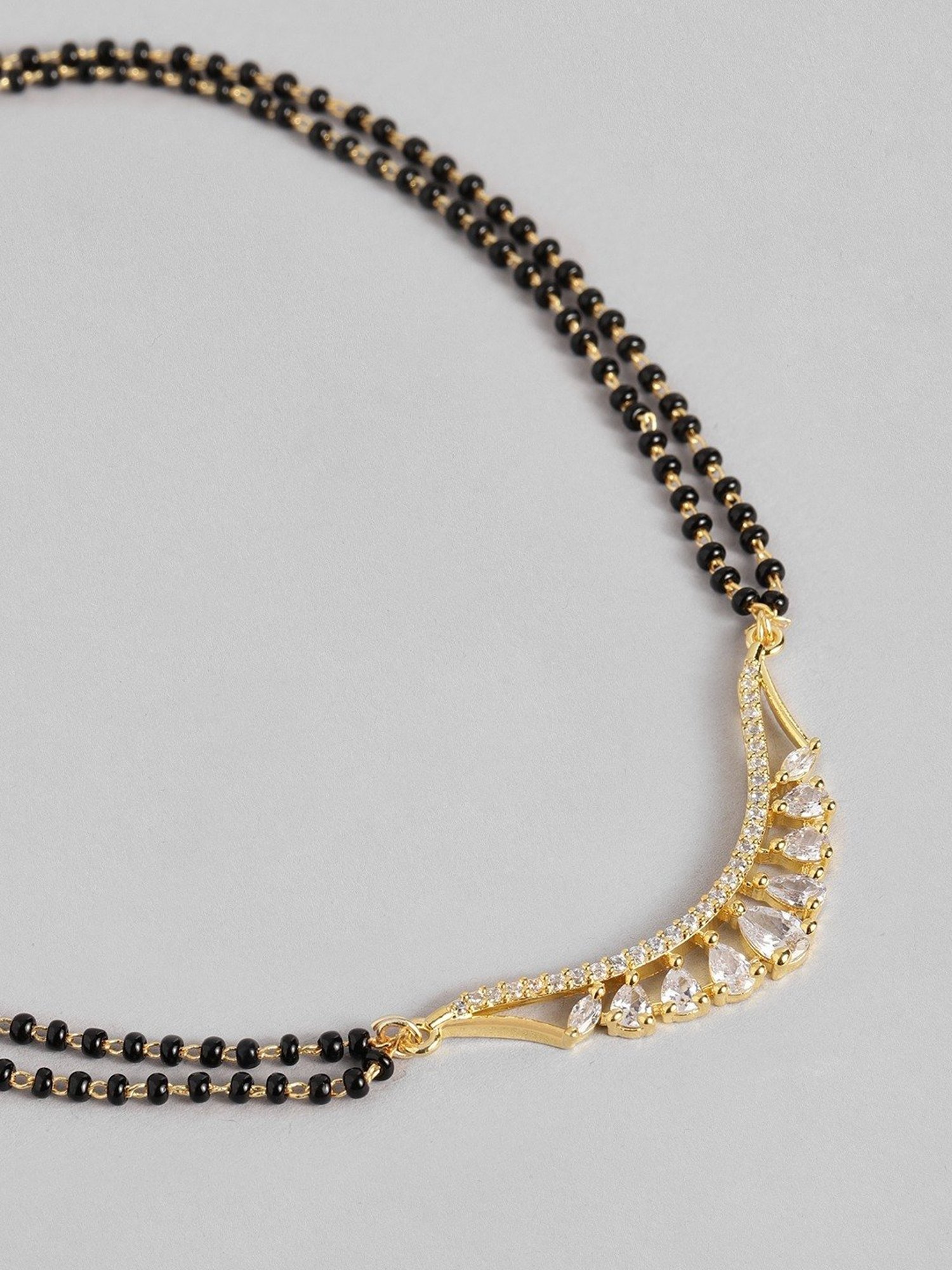 Abdesigns Gold-Plated American Diamond & Black Beaded Mangalsutra