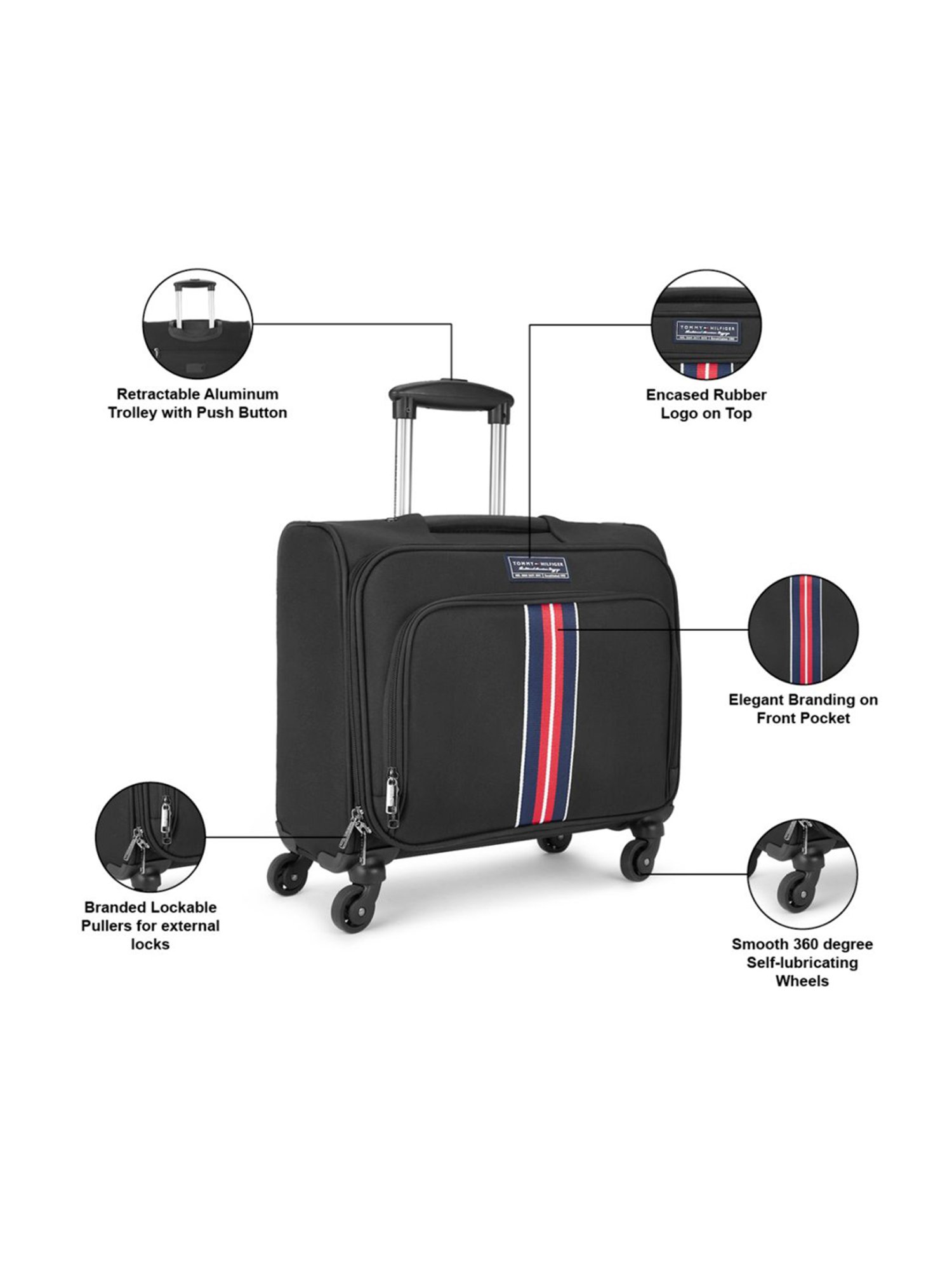 Tommy Hilfiger Nashville Black Solid Soft Cabin Overnighter Trolley Bag - 45 cm