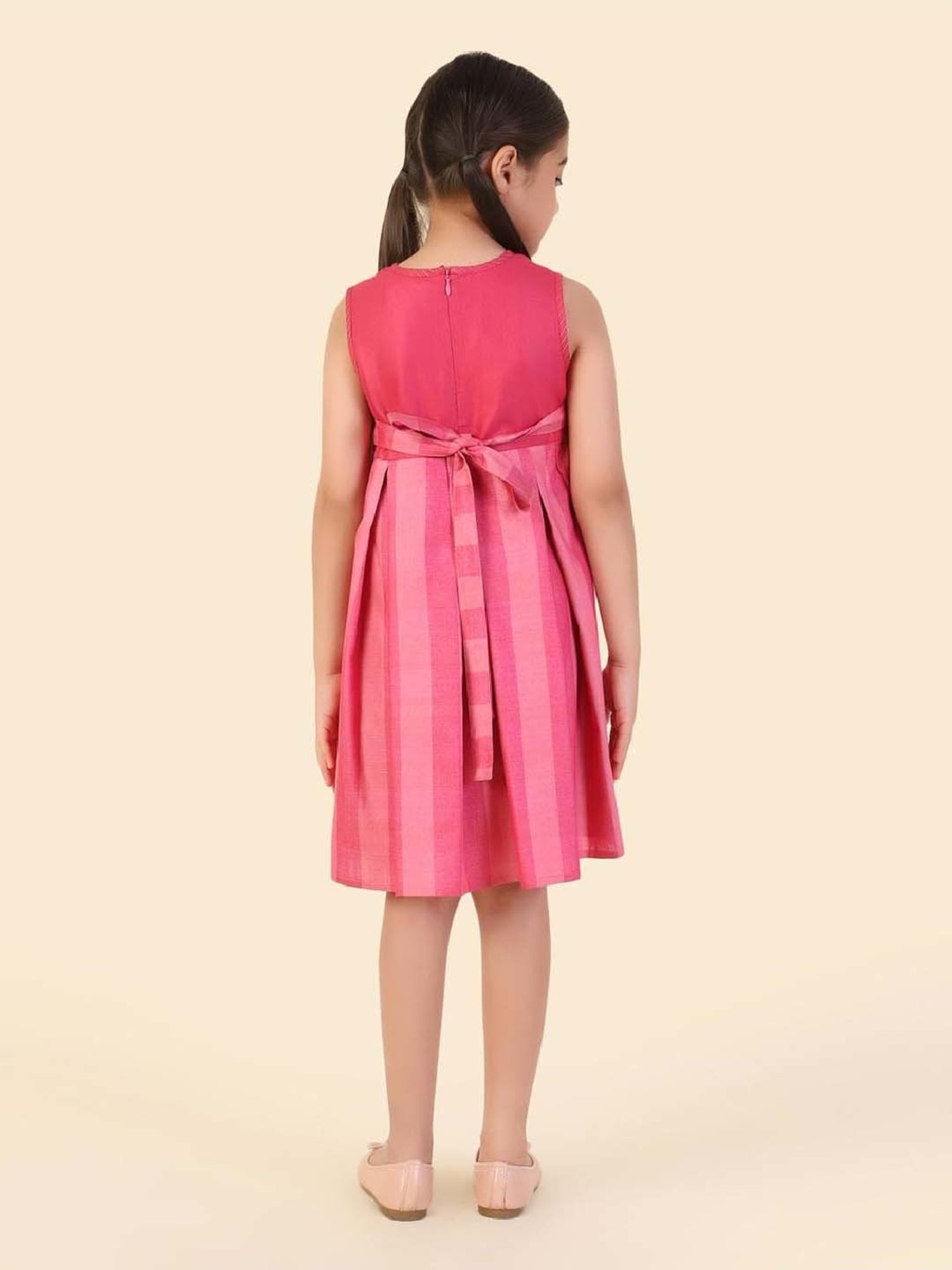 Fabindia Kids Fuschia Striped Dress
