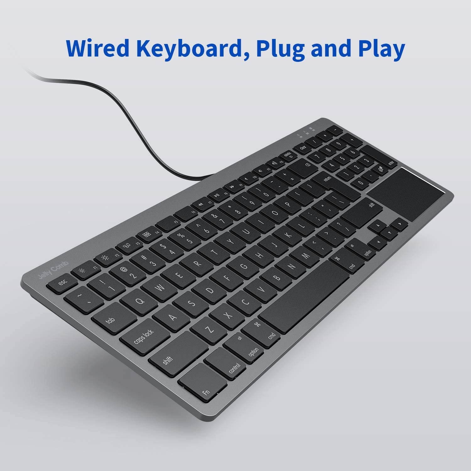 Wired Keyboard for Mac OS, Jelly Comb 2-in-1 (USB+Type C) Wired Keyboard with Touchpad Ultra Slim Compact USB Keyboard with Numeric Keypad for Mac OS/iPad Pro/iPad 2020-Black and Grey K068
