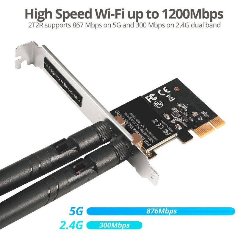 SIIG Wireless 2T2R Dual Band WiFi Ethernet PCIe Card AC1200 LBWR0011S1