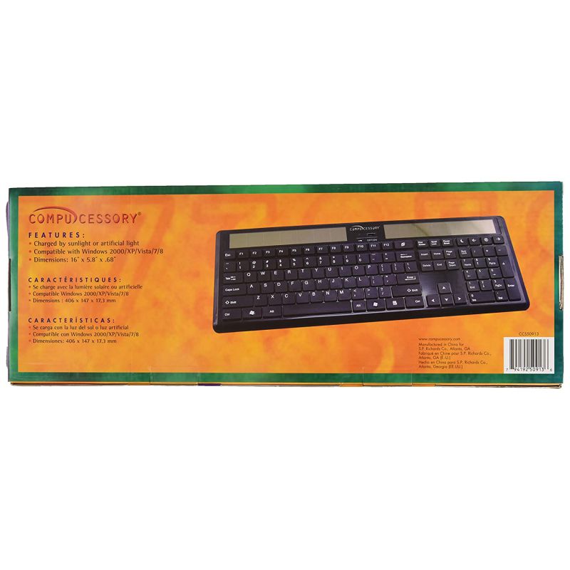 Compucessory Wireless Solar Keyboard, 16-1/8"x6 x7/8"(CCS50913)