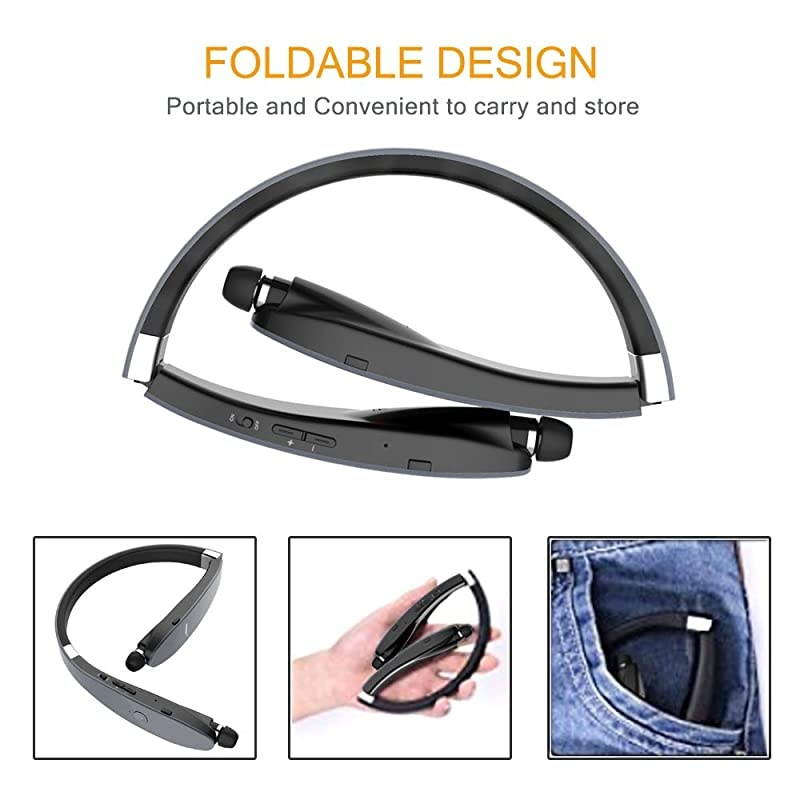 Foldable Bluetooth Headset  Lightweight Retractable Bluetooth Headphones for SportsExercise Noise Cancelling Stereo Neckband Wireless Headset with Carry case