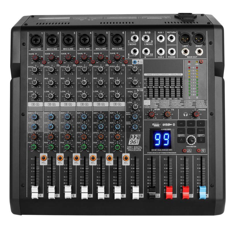 Bomaite B8 Professional 10-Channel Bluetooth Mixing Console with Reverb Effect, 3-band EQ, 48V Phantom, USB MP3 Player for Computer Recording, Bands