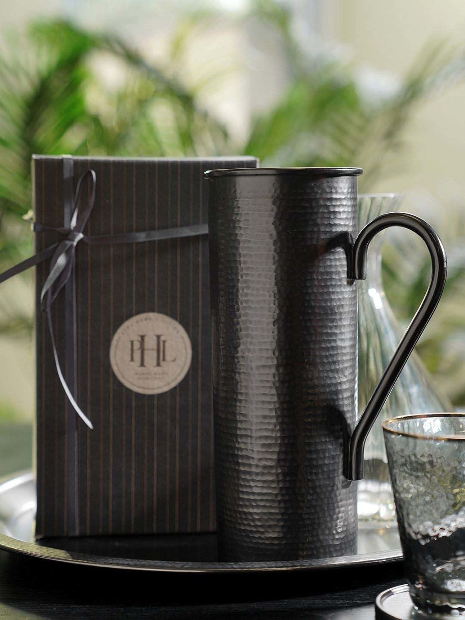 Pure Home and Living Grey Stainless Steel Matt Finish Hammered Pitcher (1.5 L)