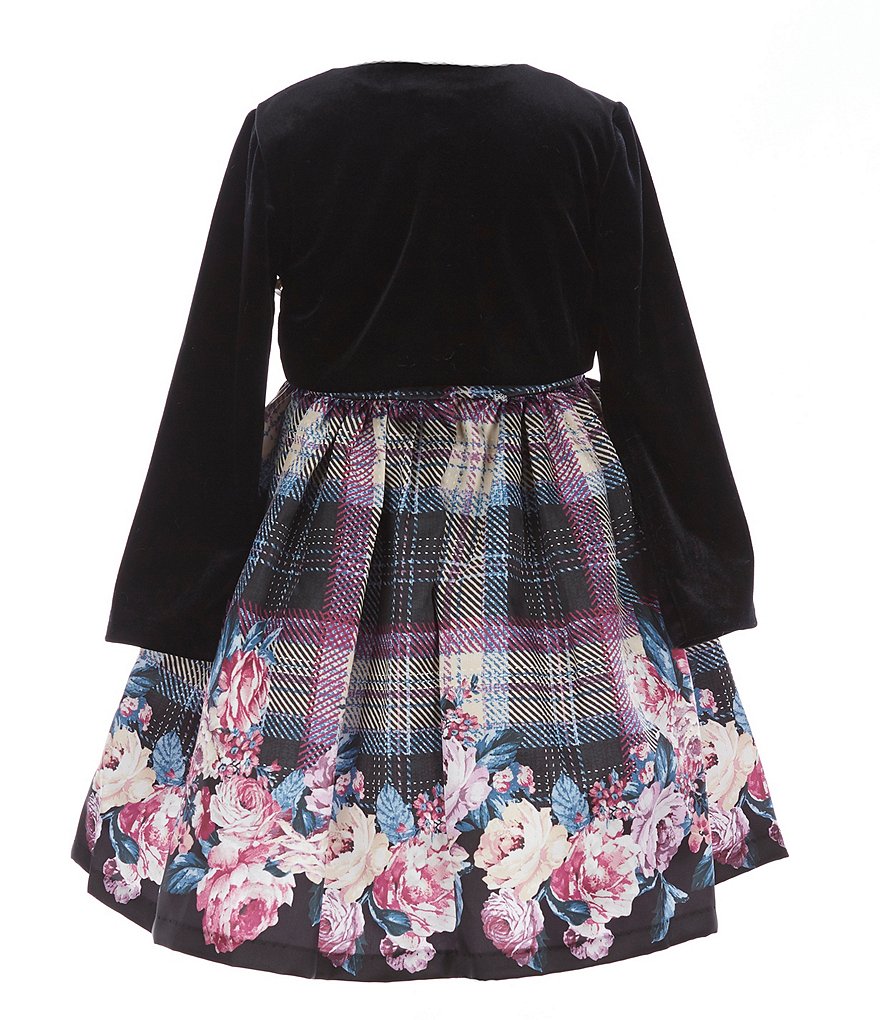 Laura Ashley Little Girls 2T-6X Velvet Bolero & Plaid/Floral Fit-And-Flare Dress Set
