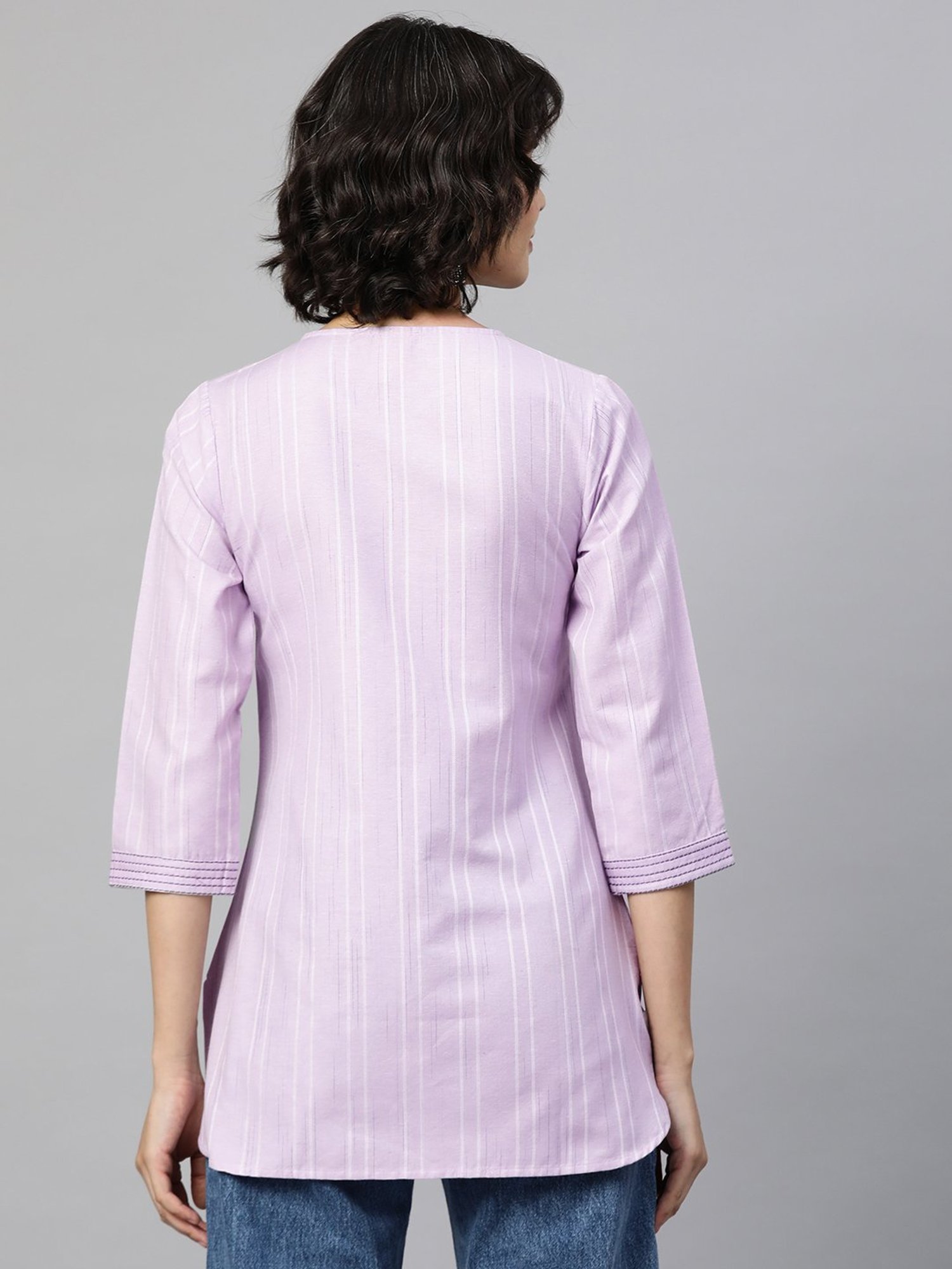 Cottinfab Lavender Self Design Ethnic Cotton Top