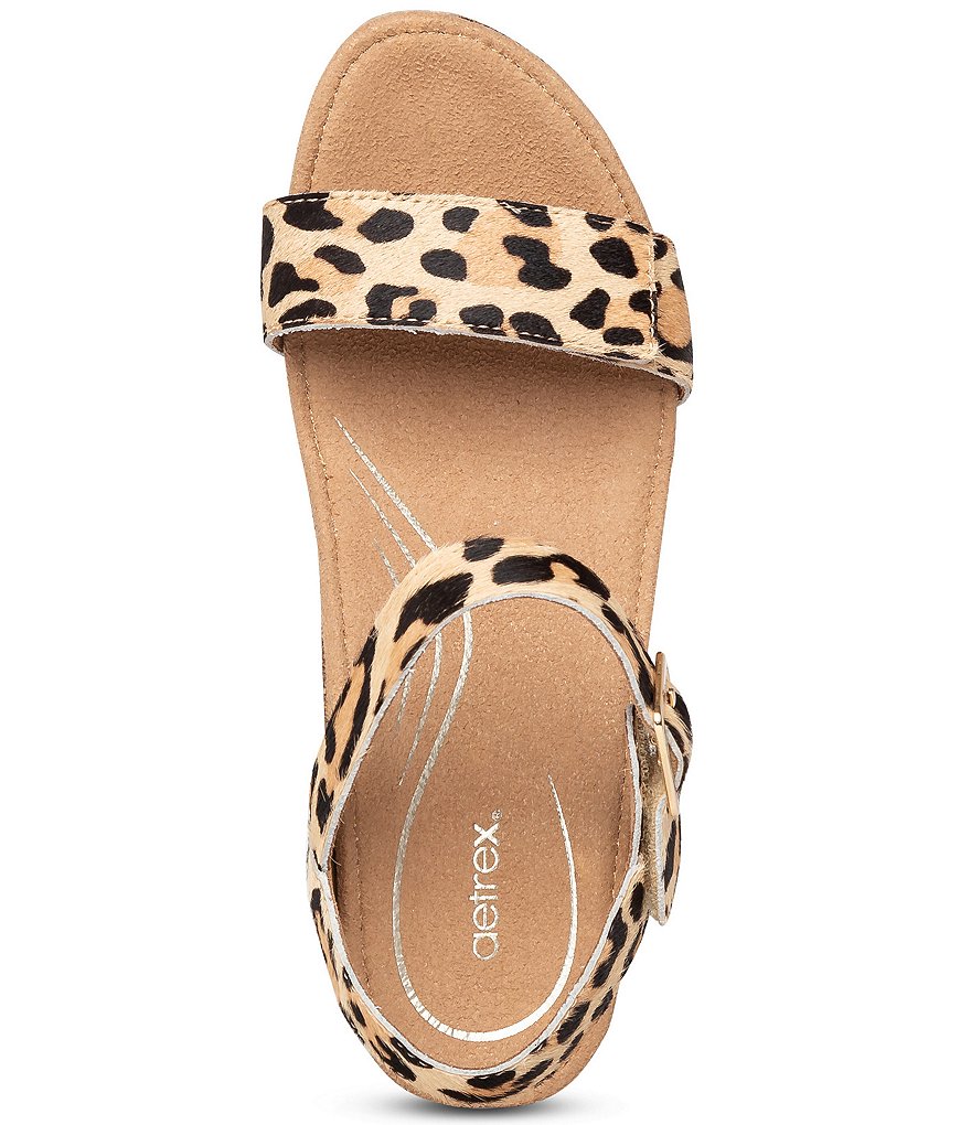 Aetrex Sydney Leopard Print Haircalf Wedge Espadrille Sandals