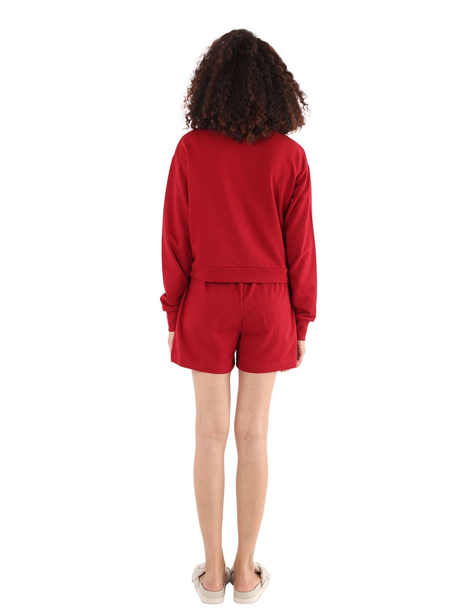 Nite Flite Maroon Cotton Crop Sweatshirt With Shorts