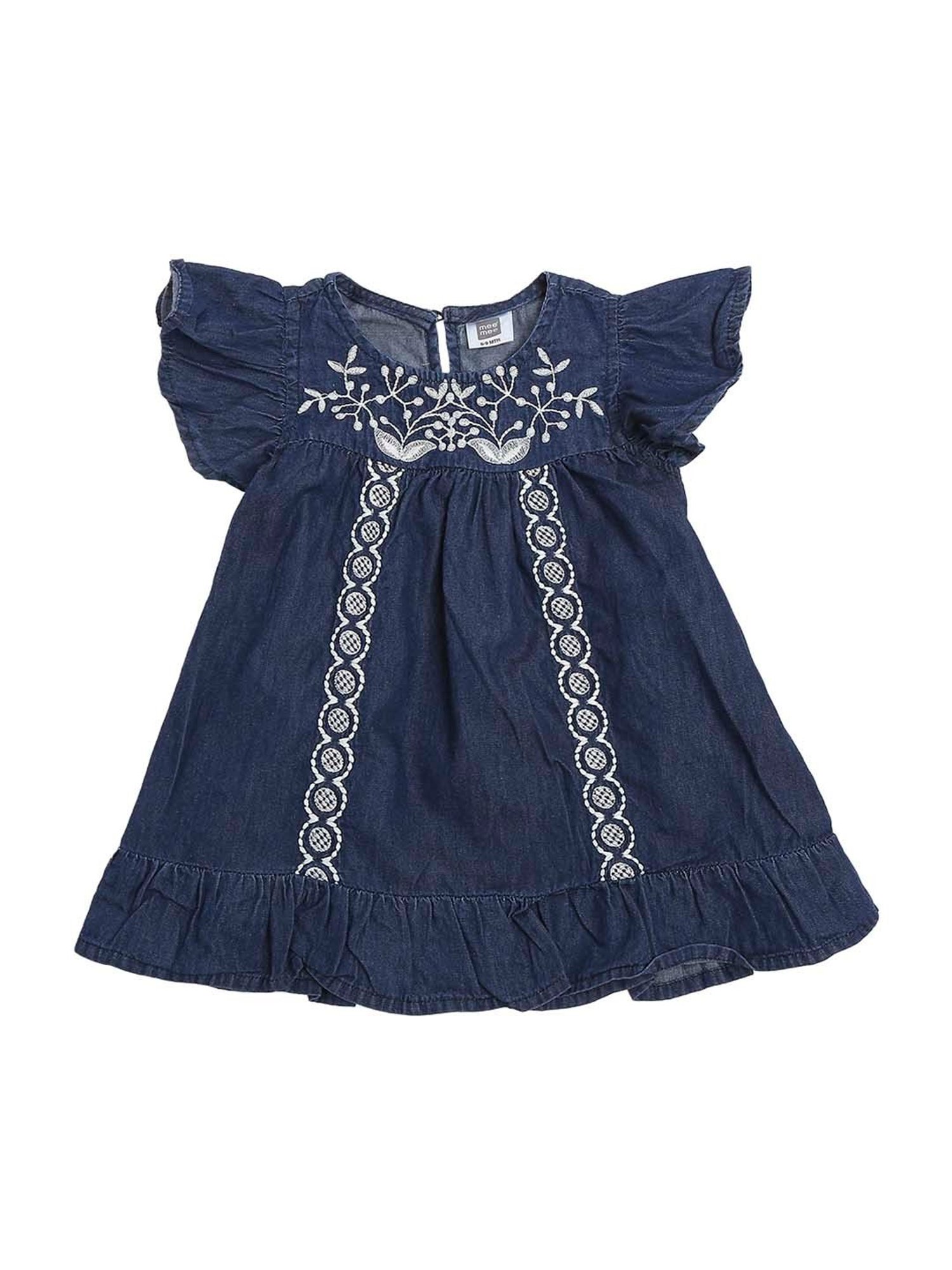 Mee Mee Kids Blue & White Cotton Embroidered Frock