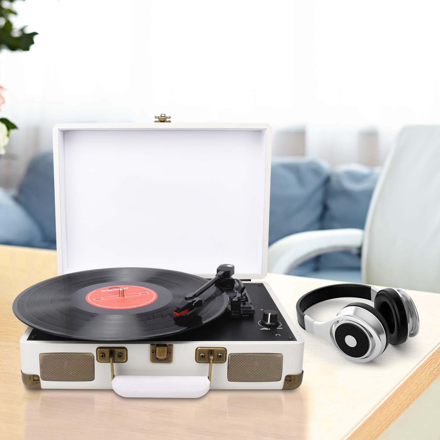 DIGITNOW Turntable Record Player 3speeds with Built-in Stereo Speakers, Supports USB / RCA Output / Headphone Jack / MP3 / Mobile Phones Music Playback,Suitcase Design(Black)