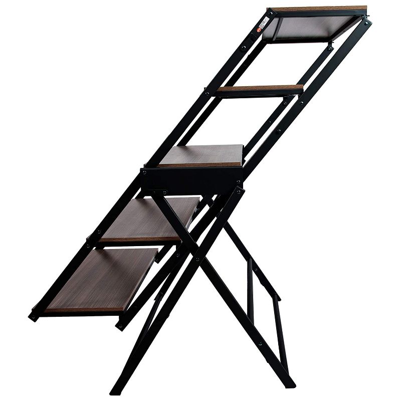 Origami 2 in 1 Multifunctional 52 Inch Tall Wooden Display Storage Shelf To 60 Inch Long Table Desk Unit for Indoor and Outdoor Spaces, Black/Walnut