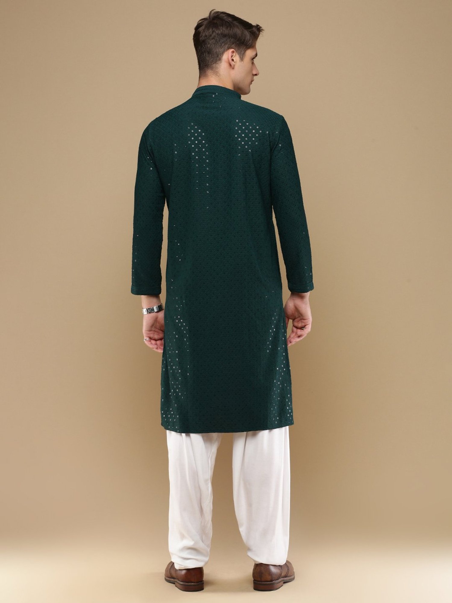 Sanwara Sea Green & White Cotton Regular Fit Chikankari Kurta Bottom Set