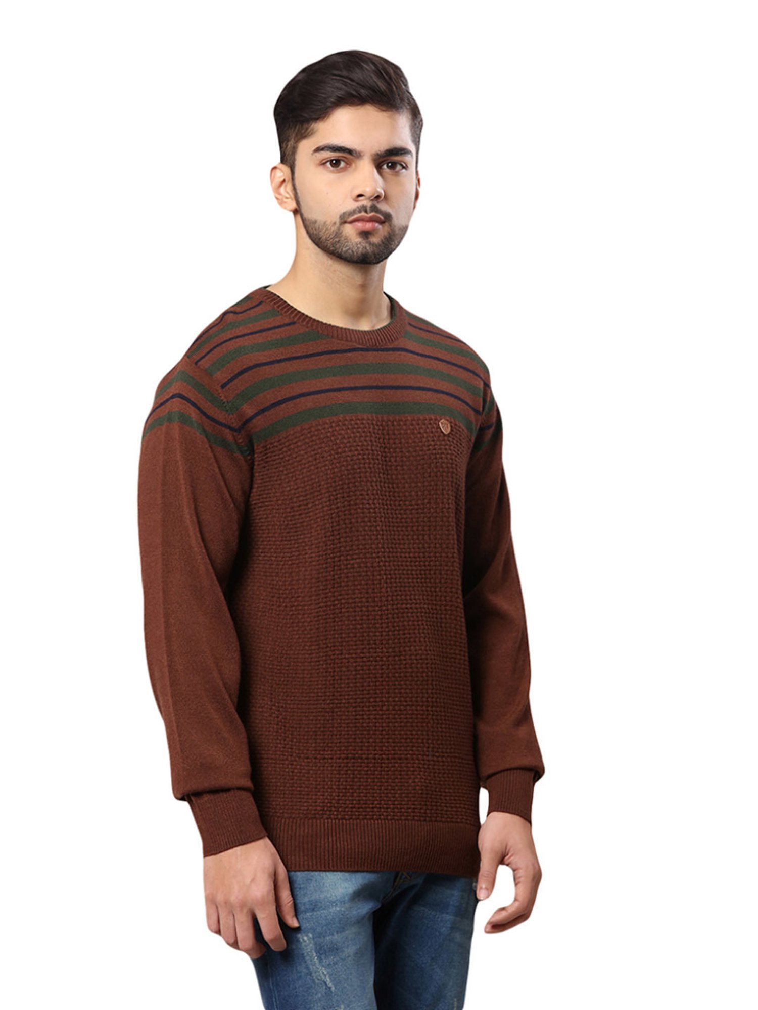 Raymond Brown Regular Fit Striped Sweater