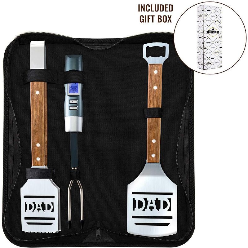 Hike Crew Dad BBQ Tools Gift Set &ndash; 4-Piece Grill Accessories Utensils Kit Perfect for Holiday, Birthday or Father&rsquo;s Day &ndash; Includes Tongs, Spatula, Digital Thermometer & Carrying Case (Gift Box)