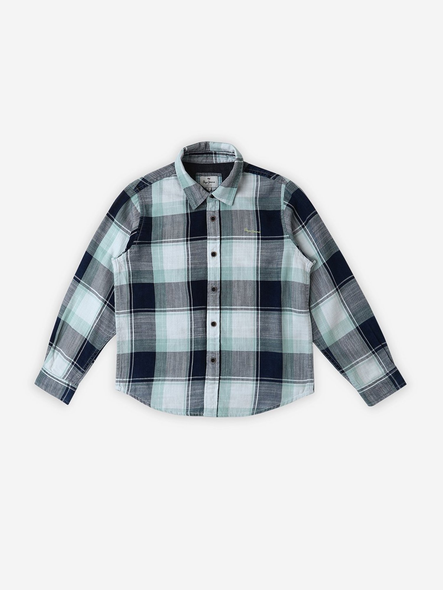 Pepe Jeans Kids Blue Checks Full Sleeves Shirt