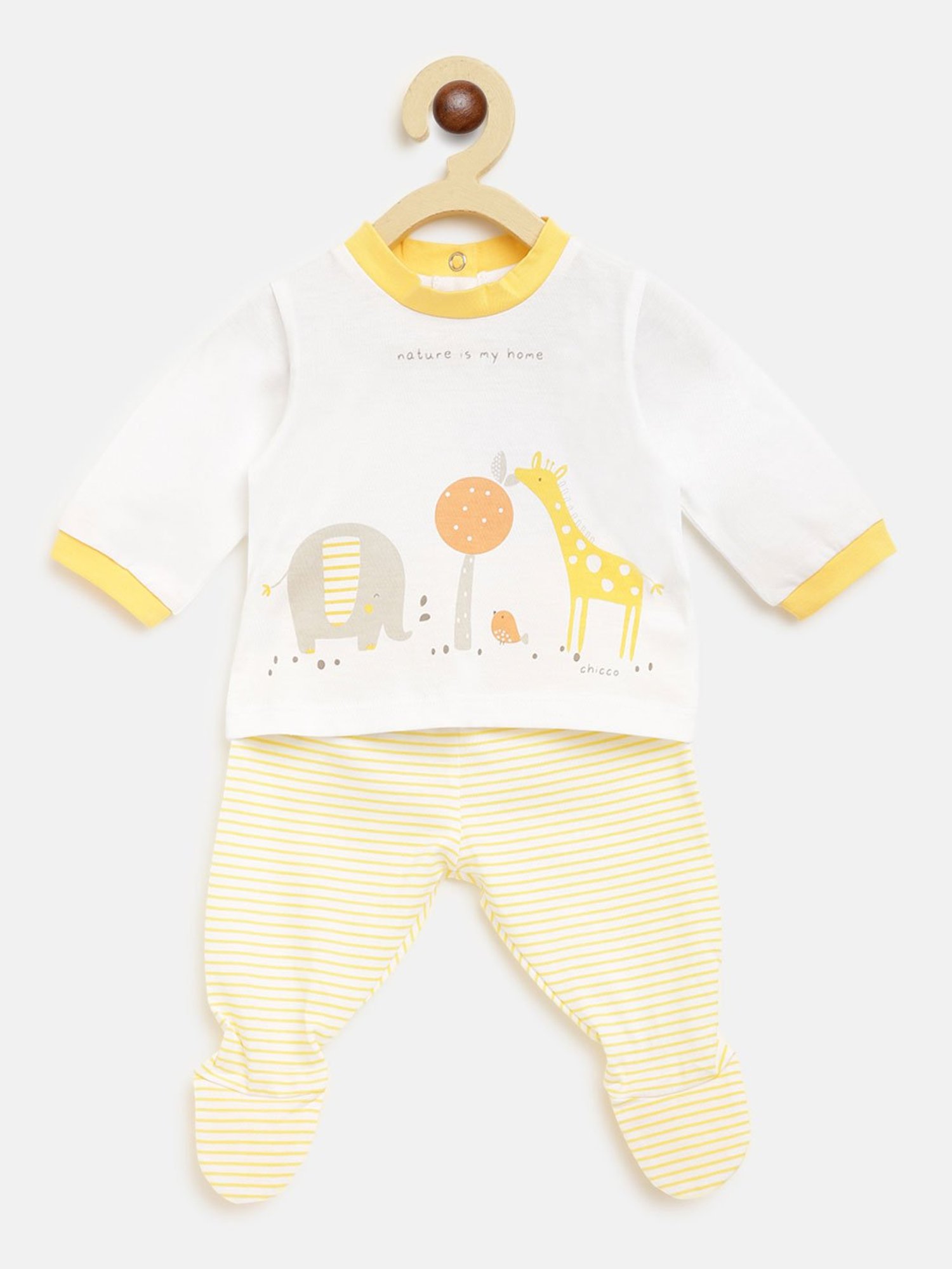 Chicco Kids White & Yellow Printed T-Shirt with Pants