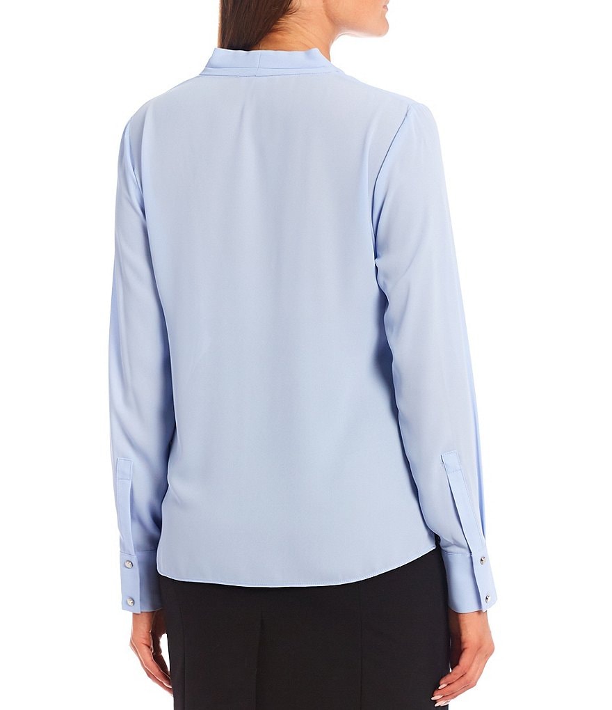Preston & York Caroline Bow Woven V-Neck 3/4 Sleeve Blouse