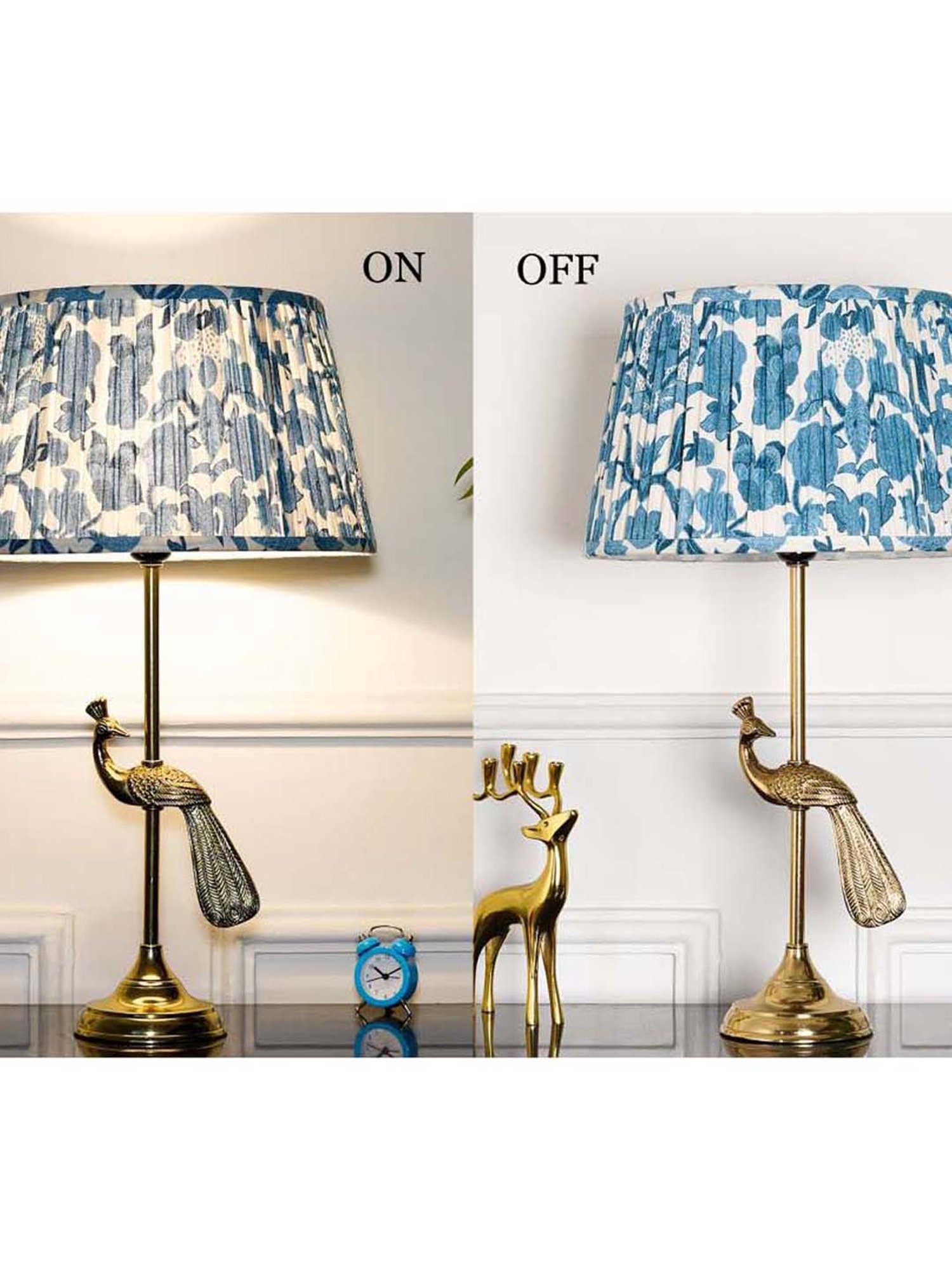 Kapoor Lamp Shades Aluminium Torre Brass Finish Table Lamp With Printed Cotton Shade