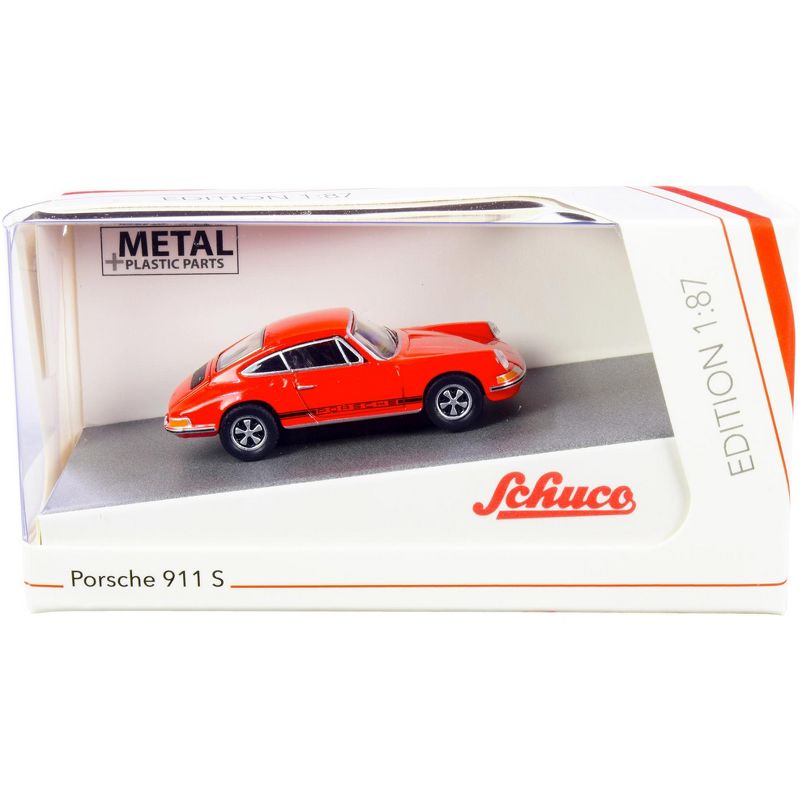 Porsche 911 S Orange with Black Stripes 1/87 (HO) Diecast Model Car by Schuco