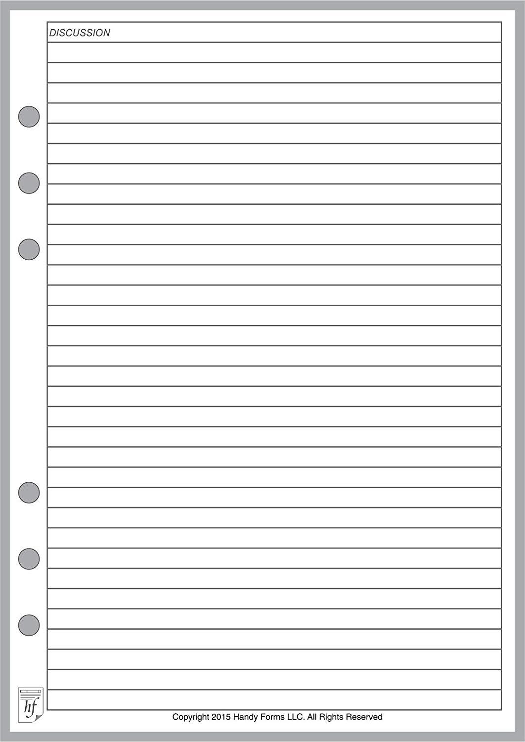 Extra Discussion Pages for the A5 Size Meeting Manager, Sized and Punched for 6-Ring A5 Notebooks by Filofax, Mulberry, Kikki K, TMI, and others. Sheet Size 5.83" x 8.27" (148mm x 210mm)