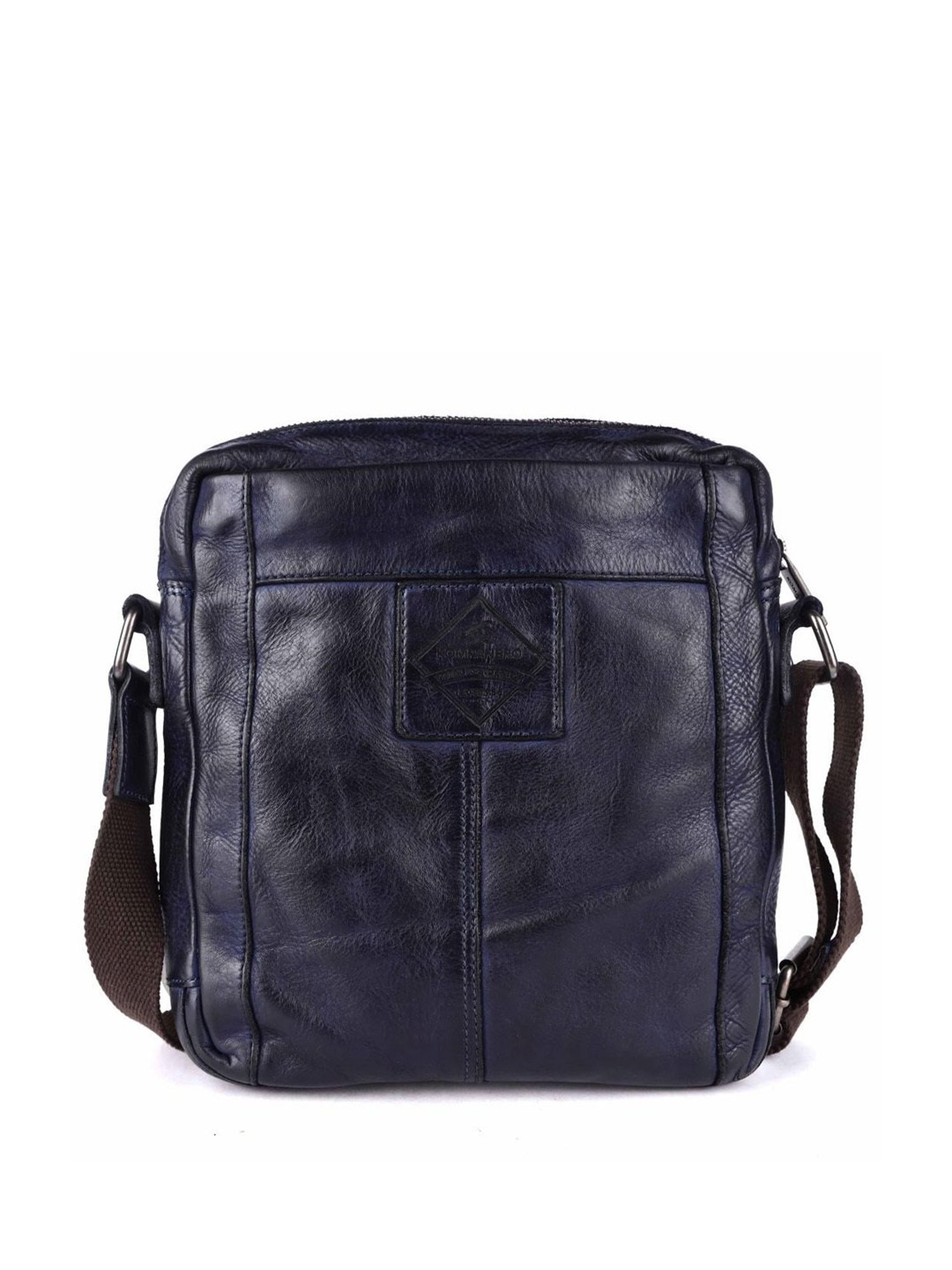 KOMPANERO Aaron Blue Leather Solid Cross Body Bag