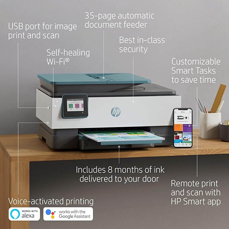 OfficeJet Pro 8035 All-in-One Wireless Printer - Includes 8 Months of Ink,  Instant Ink, Works with Alexa - Oasis (3UC66A)