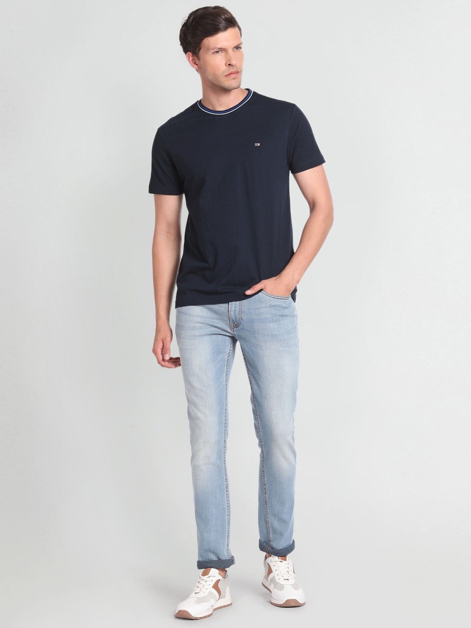 Arrow Sport Navy Cotton Regular Fit T-Shirt