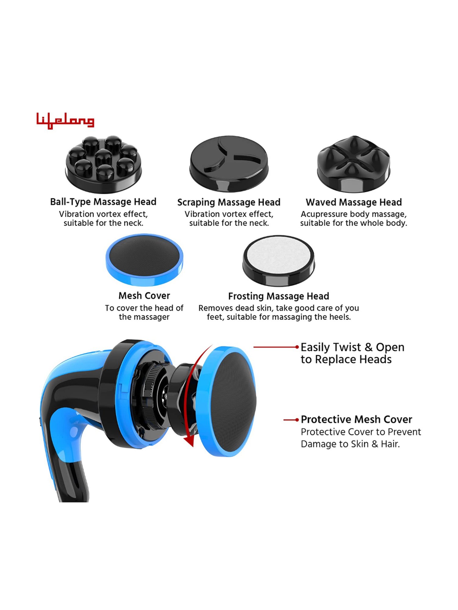 Lifelong LLM576 Powerful Handheld Corded Electric Manipol Body Massager for Pain Relief (Black)