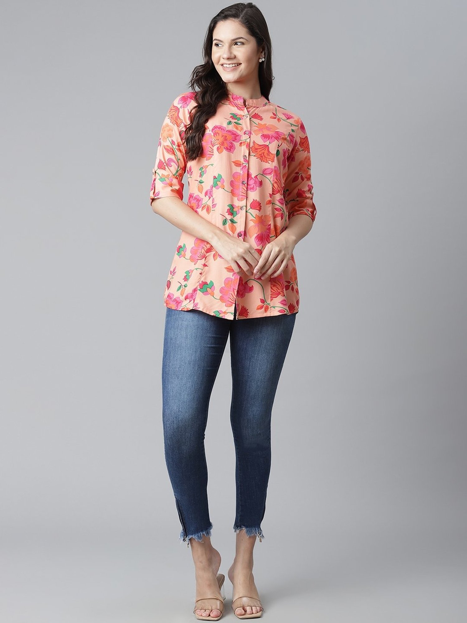 Divena Cotton Peach Floral Top