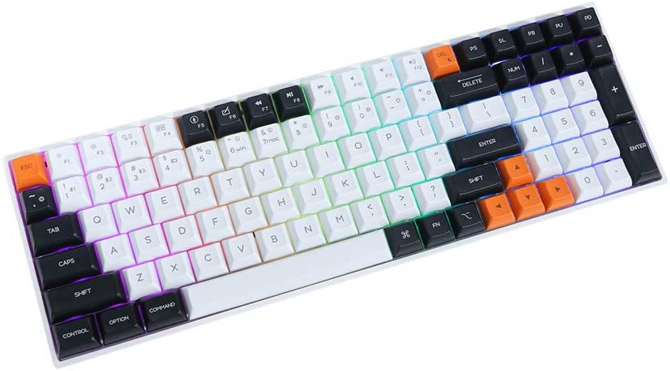 EPOMAKER GK96S Hot Swappable Bluetooth 5.1 Wireless/Wired RGB Mechanical Keyboard with 4000mAh Battery, PBT GK1 Keycaps for MacOS/Win/Android (Gateron Black Switch, PBT Keycaps with White Case)