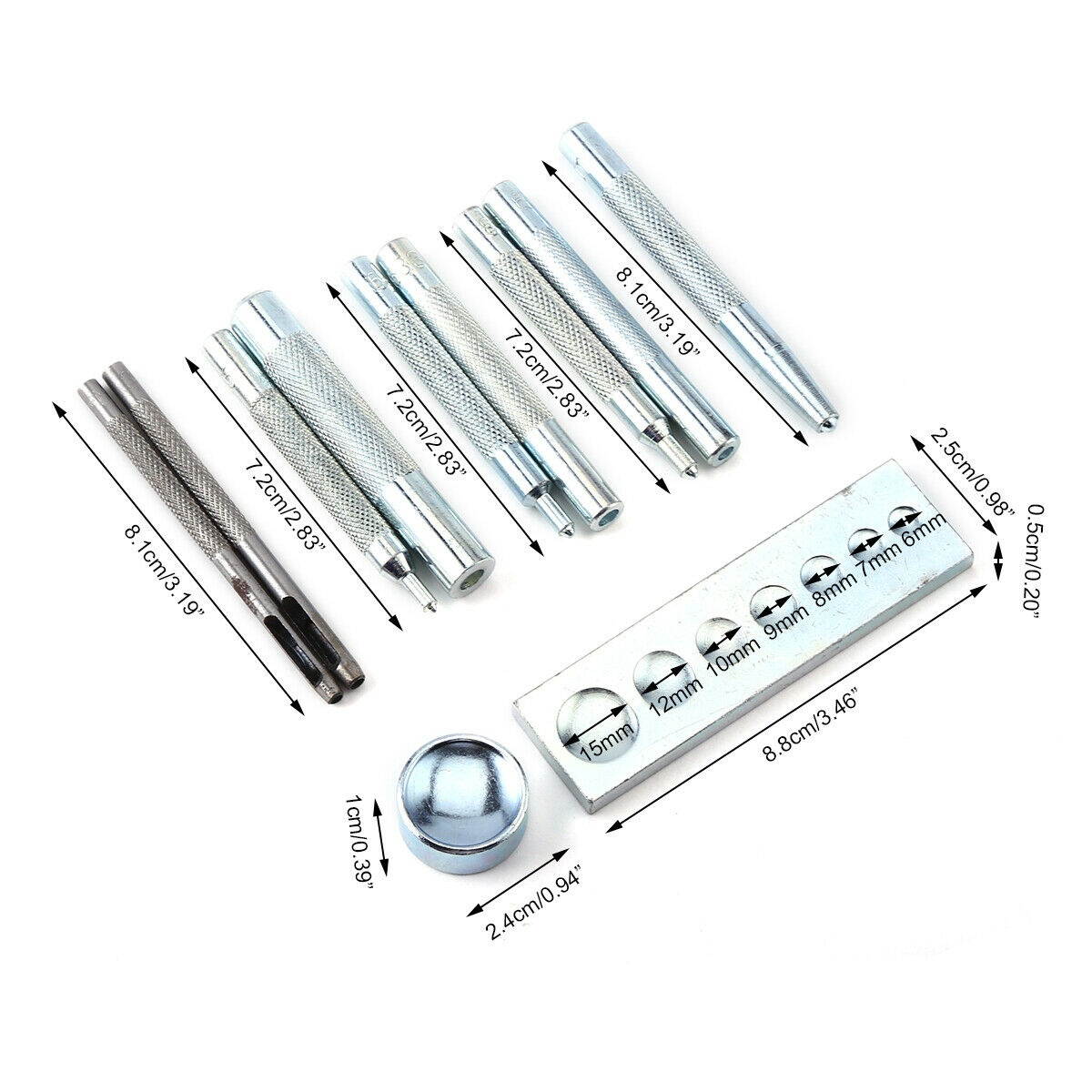 10pcs Heavy Duty Leather Hollow Hole Punch Set DIY Craft Hand Tools 0.5-5mm USA