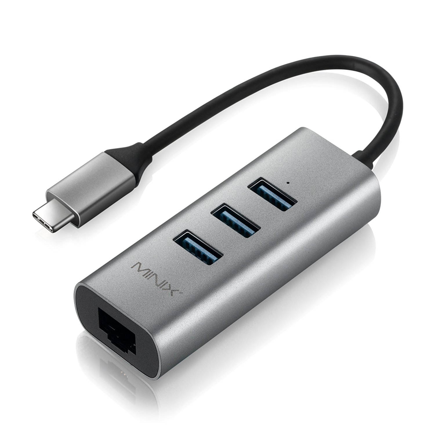 MINIX NEO C-UE, Aluminium USB-C to 3-Port USB 3.0 and Gigabit Ethernet Adapter [Universal Compatibility &ndash; Windows, Mac and Chrome OS] (Space Gray / Silver). Sold Directly by MINIX&reg; Technology Limited.